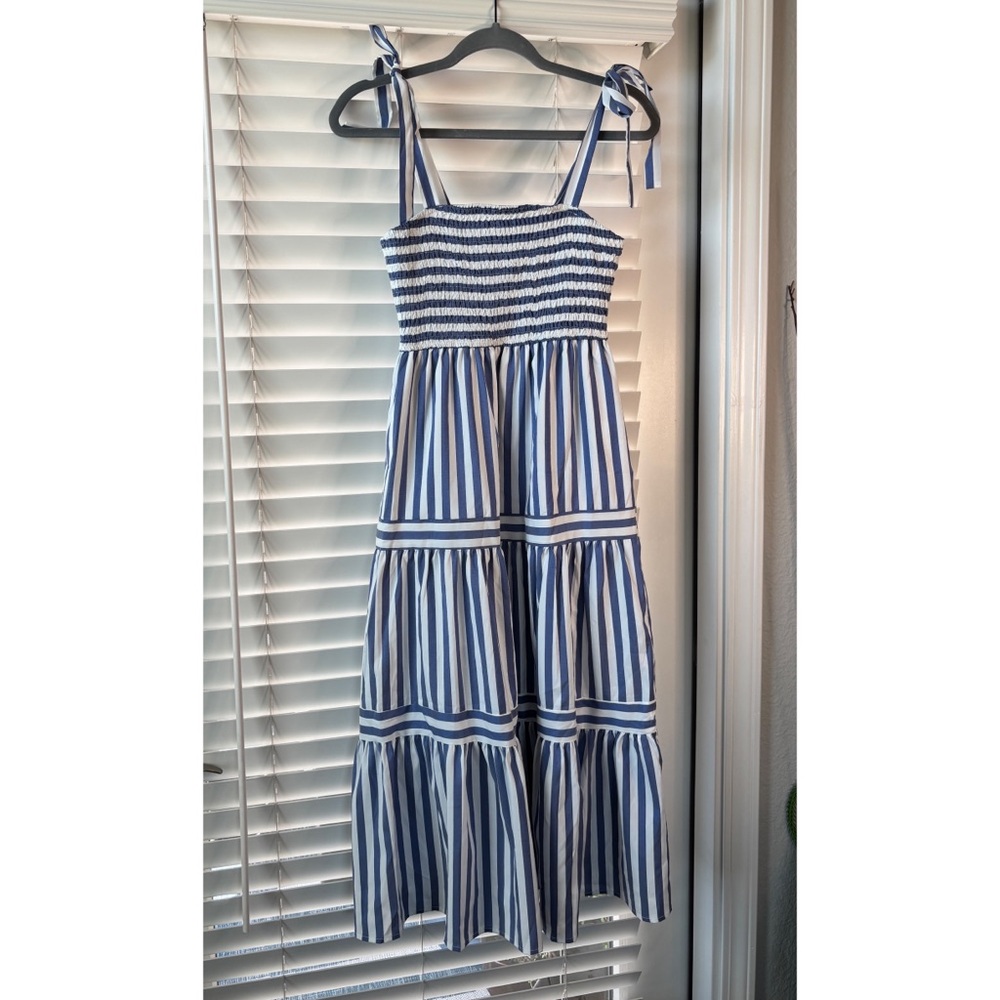 Blue and White Striped Maxi Dress
